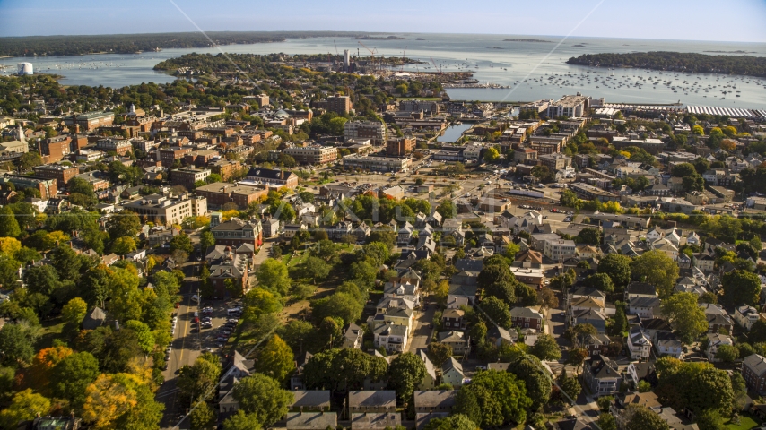 Coastal town with a view of the harbor, Salem, Massachusetts Aerial Stock Photo AX147_048.0000000 | Axiom Images