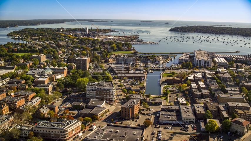 A coastal town beside a harbor, Salem, Massachusetts Aerial Stock Photo AX147_048.0000387 | Axiom Images