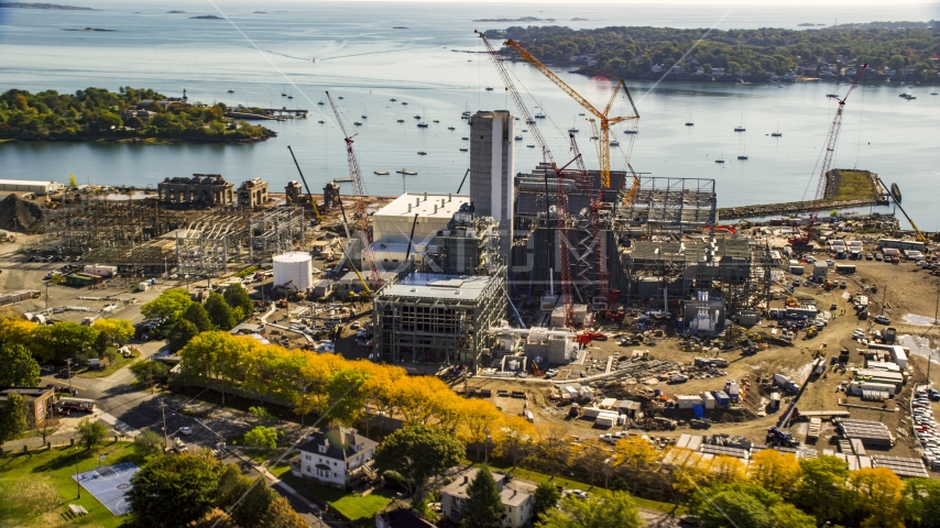 Construction at a natural gas power plant, Salem, Massachusetts Aerial Stock Photo AX147_051.0000020 | Axiom Images