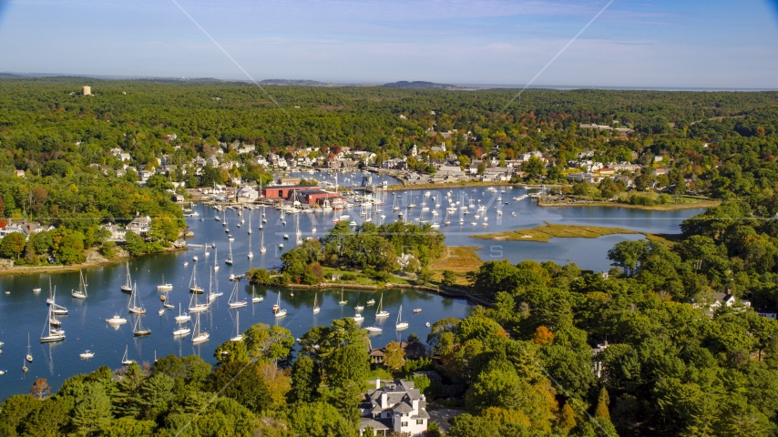 Harbor with boats in autumn, Manchester-by-the-Sea, Massachusetts Aerial Stock Photo AX147_067.0000000 | Axiom Images