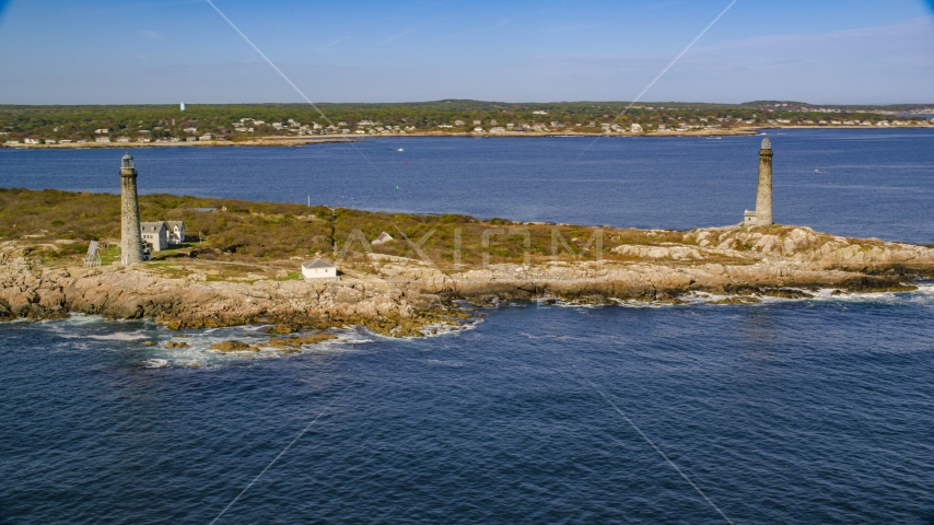 Two lighthouses on Thatcher Island, Massachusetts Aerial Stock Photo AX147_111.0000270 | Axiom Images