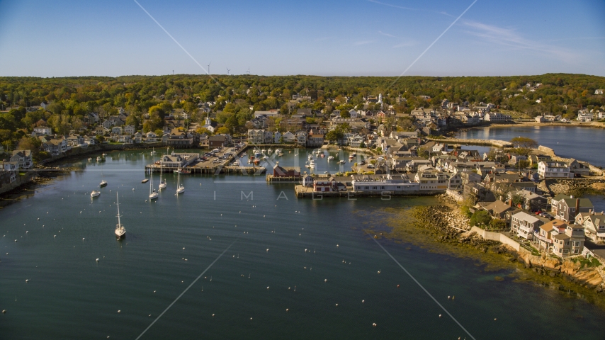 A small coastal town beside a harbor, Rockport, Massachusetts Aerial Stock Photo AX147_119.0000000 | Axiom Images