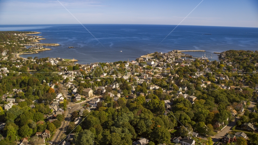 A small coastal town with views of the water, Rockport, Massachusetts Aerial Stock Photo AX147_125.0000119 | Axiom Images