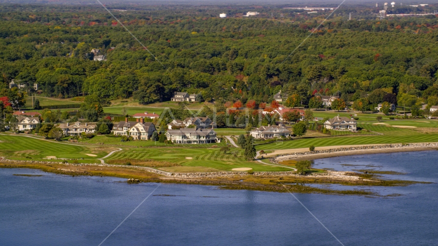 Waterfront mansions in autumn, Rye, New Hampshire Aerial Stock Photo AX147_170.0000188 | Axiom Images