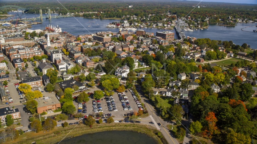 A small coastal town in autumn, Portsmouth, New Hampshire Aerial Stock Photo AX147_179.0000226 | Axiom Images