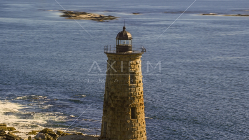 The top of a lighthouse by the water, Kittery, Maine Aerial Stock Photo AX147_195.0000122 | Axiom Images