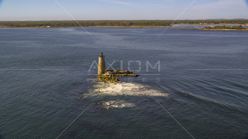 Lighthouse and rocks in the water, Kittery, Maine Aerial Stock Photo AX147_196.0000233 | Axiom Images