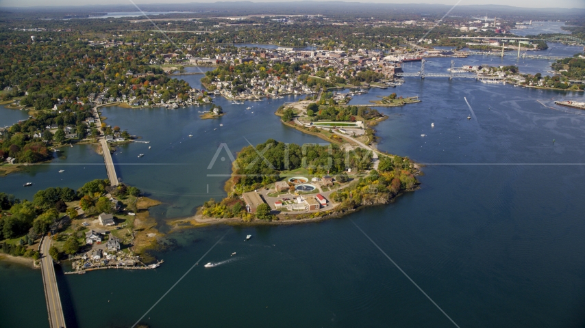 Pierce Island and coastal town of Portsmouth, New Hampshire Aerial Stock Photo AX147_201.0000165 | Axiom Images