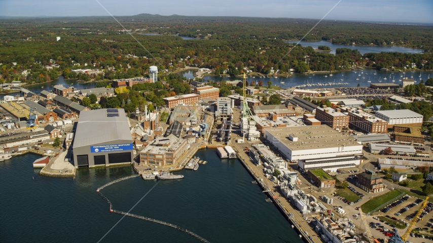 The Portsmouth Naval Shipyard in autumn, Kittery, Maine Aerial Stock Photo AX147_224.0000000 | Axiom Images