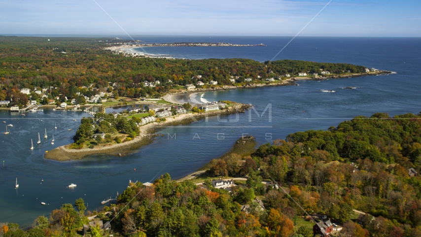 A small coastal town and York Harbor in autumn, York, Maine Aerial Stock Photo AX147_232.0000000 | Axiom Images