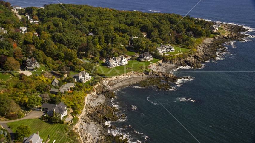 Upscale oceanfront homes in autumn, York, Maine Aerial Stock Photo AX147_233.0000213 | Axiom Images