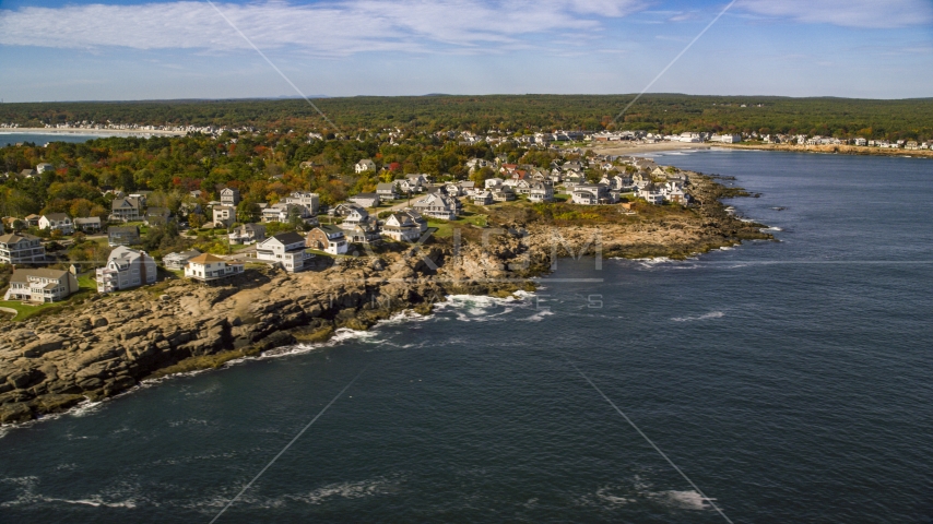 A coastal town on a rocky shore in autumn, York, Maine Aerial Stock Photo AX147_244.0000114 | Axiom Images