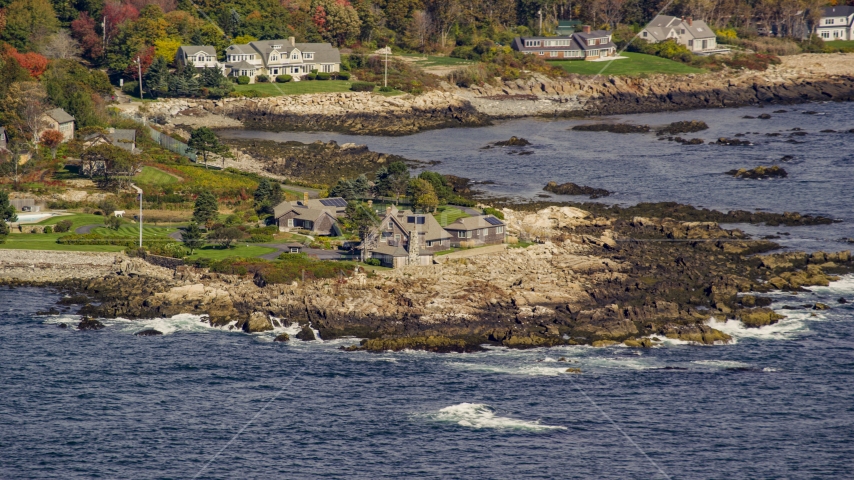 The Bush Compound by the rocky coastline in autumn, Kennebunkport, Maine Aerial Stock Photo AX147_256.0000271 | Axiom Images