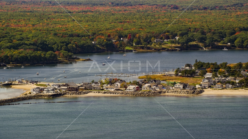 Oceanfront homes near the Saco River, autumn, Saco, Maine Aerial Stock Photo AX147_273.0000240 | Axiom Images