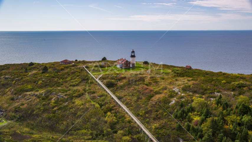 Seguin Light on Seguin Island in autumn, ocean in the background, Phippsburg, Maine Aerial Stock Photo AX147_390.0000239 | Axiom Images