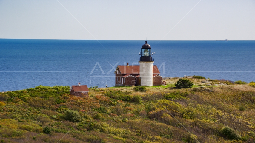 Seguin Light, with a view of the ocean, on Seguin Island, autumn, Phippsburg, Maine Aerial Stock Photo AX147_392.0000000 | Axiom Images