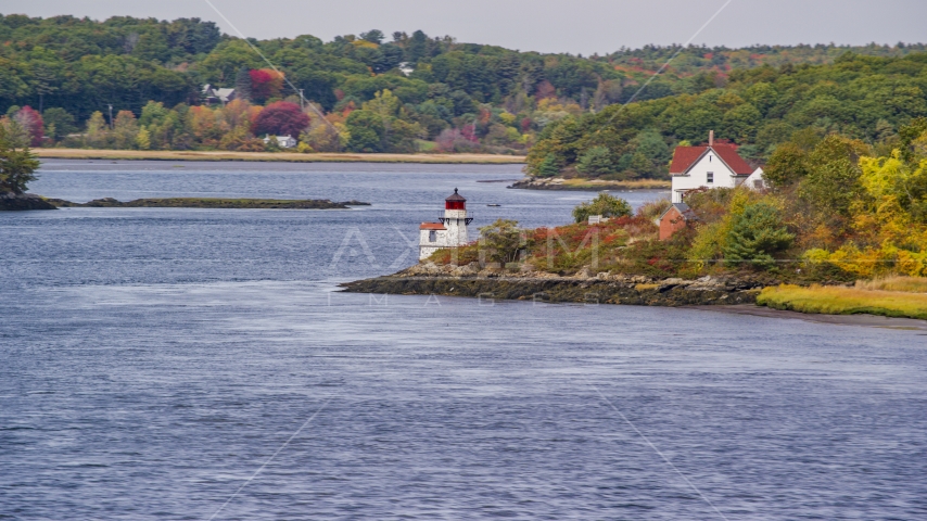 Squirrel Point Light and autumn foliage, Arrowsic, Maine Aerial Stock Photo AX147_402.0000000 | Axiom Images