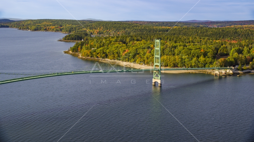 The Deer Isle Bridge in autumn, Little Deer Isle, Maine Aerial Stock Photo AX148_140.0000173 | Axiom Images