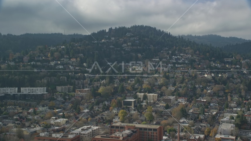 Houses on a hillside in autumn, Portland, Oregon Aerial Stock Photo AX153_058.0000000F | Axiom Images