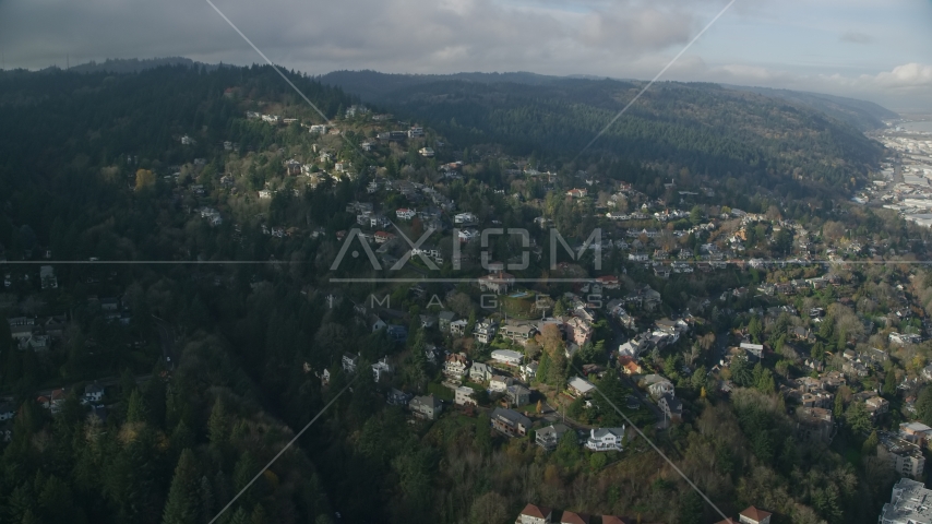 Homes in the Hillside neighborhood of Portland, Oregon Aerial Stock Photo AX153_096.0000378F | Axiom Images
