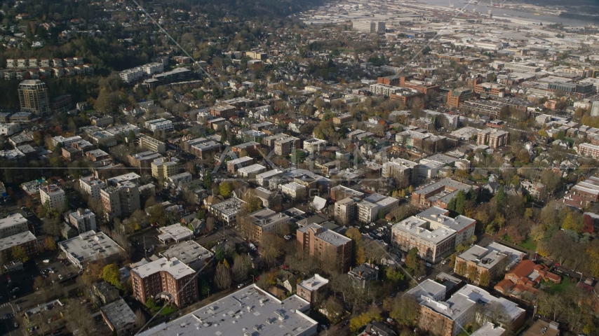 Apartment and office buildings in Northwest Portland, Oregon Aerial Stock Photo AX153_108.0000000F | Axiom Images
