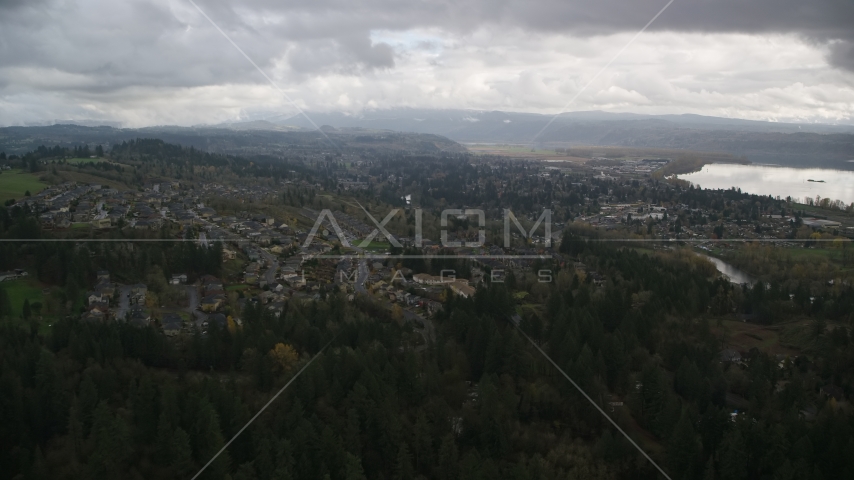 Tract homes in the small town of Camas, Washington Aerial Stock Photo AX153_158.0000000F | Axiom Images