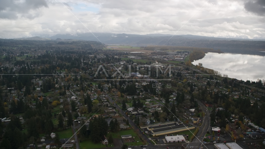 Strip mall near a suburban neighborhood in Washougal, Washington Aerial Stock Photo AX153_160.0000281F | Axiom Images
