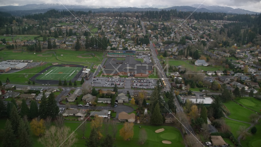 Washougal High School and sports fields in Washougal, Washington Aerial Stock Photo AX153_173.0000150F | Axiom Images