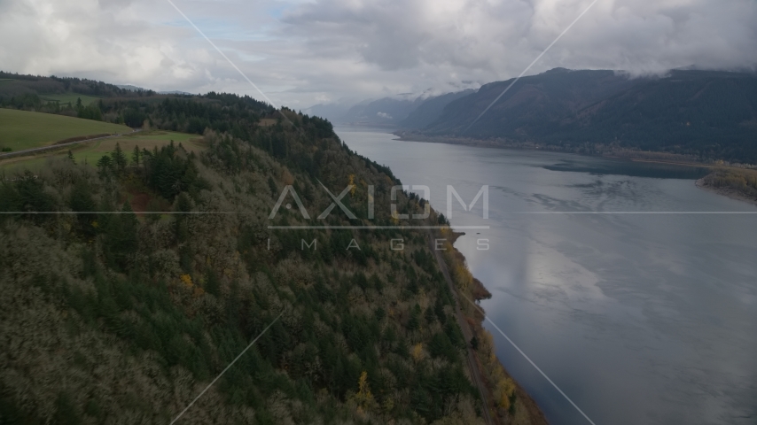 A view of the Columbia River Gorge in Oregon Aerial Stock Photo AX153_184.0000000F | Axiom Images