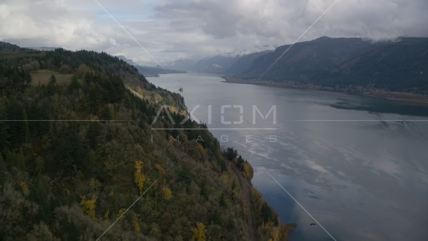 The Columbia River Gorge, Skamania, Washington Aerial Stock Photo AX153_184.0000301F | Axiom Images
