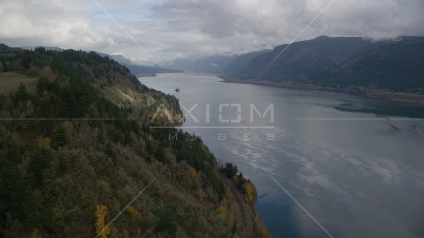 The river in the Columbia River Gorge, Oregon Aerial Stock Photo AX153_185.0000000F | Axiom Images