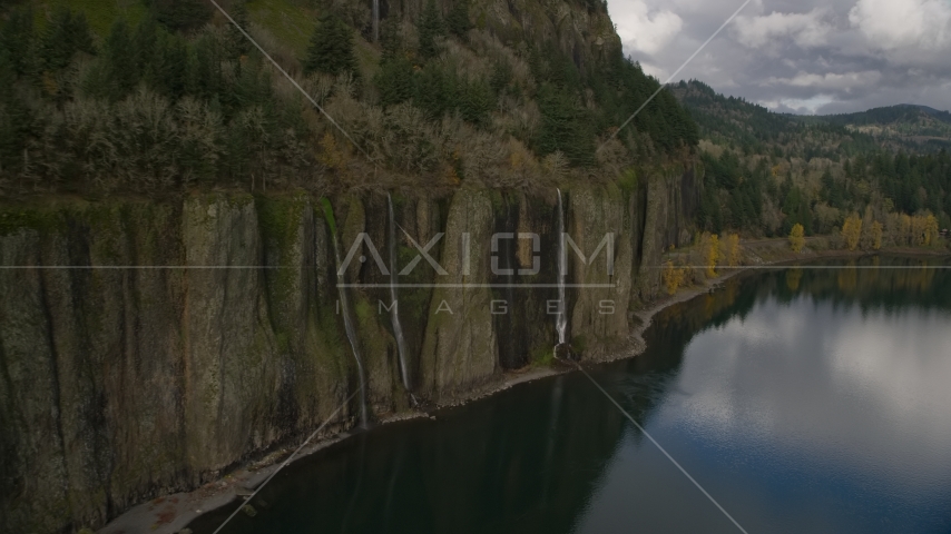 Three waterfalls in Columbia River Gorge, Washington Aerial Stock Photo AX154_006.0000281F | Axiom Images