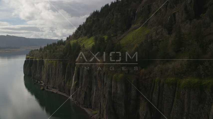 Cliffs with waterfalls in Columbia River Gorge, Washington Aerial Stock Photo AX154_010.0000171F | Axiom Images