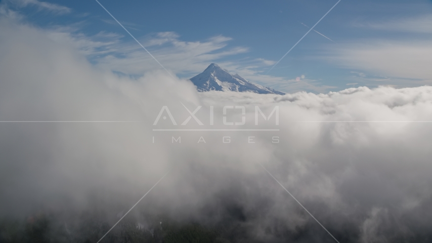 Clouds and the summit of Mount Hood, Cascade Range, Oregon Aerial Stock Photo AX154_061.0000000F | Axiom Images