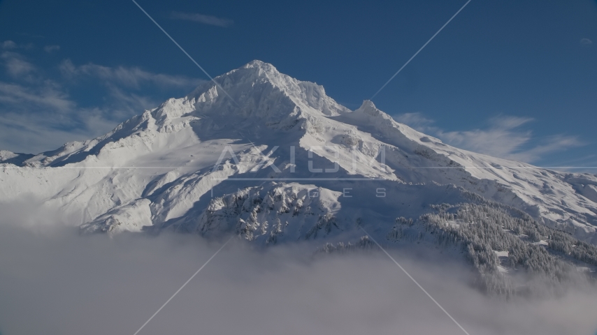 The top of snow-covered Mount Hood, Cascade Range, Oregon Aerial Stock Photo AX154_078.0000345F | Axiom Images