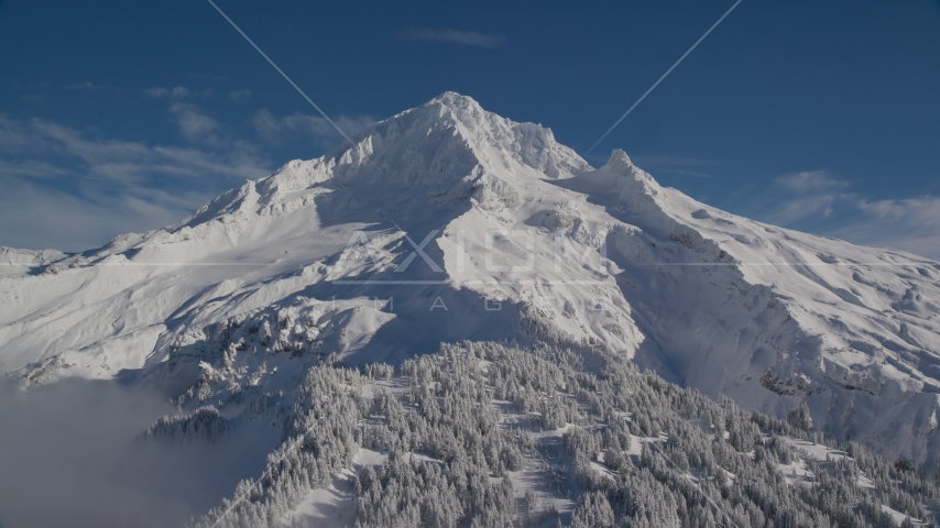 Snow-covered slopes of Mount Hood, Cascade Range, Oregon Aerial Stock Photo AX154_080.0000000F | Axiom Images