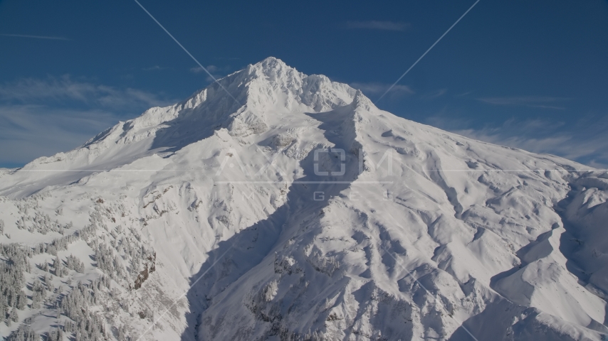 Mount Hood with snowy slopes, Cascade Range, Oregon Aerial Stock Photo AX154_081.0000218F | Axiom Images