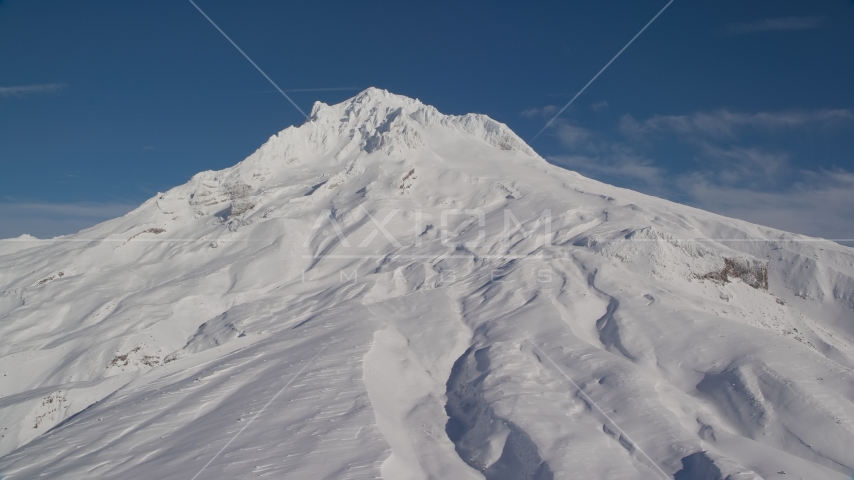 Mount Hood covered in snow, Cascade Range, Oregon Aerial Stock Photo AX154_084.0000000F | Axiom Images