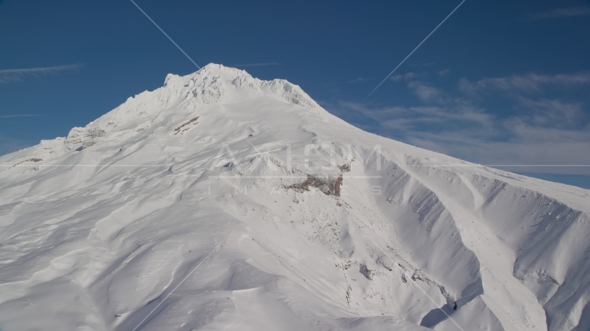 Steep Mount Hood slopes with snow, Mount Hood, Cascade Range, Oregon Aerial Stock Photo AX154_085.0000000F | Axiom Images