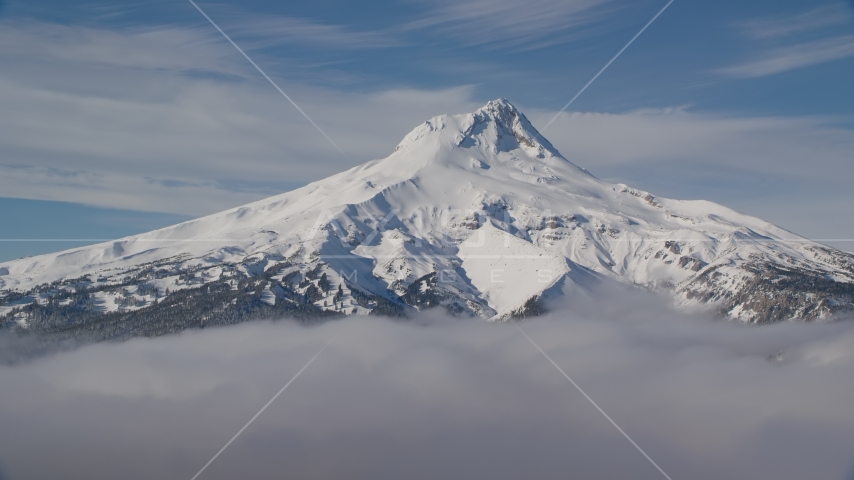 Low clouds and Mount Hood, Cascade Range, Oregon Aerial Stock Photo AX154_110.0000000F | Axiom Images