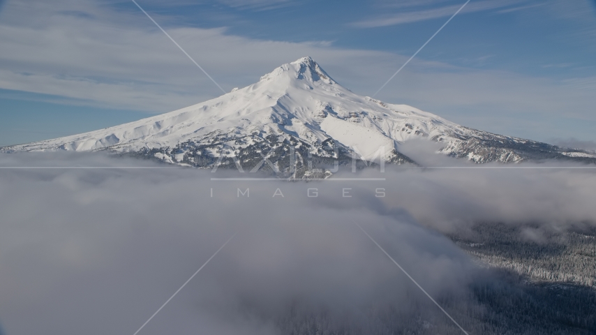 A ring of clouds around the base of Mount Hood, Cascade Range, Oregon Aerial Stock Photo AX154_115.0000342F | Axiom Images