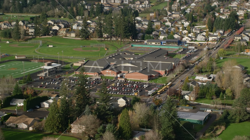 Washougal High School in Washougal, Washington Aerial Stock Photo AX154_202.0000125F | Axiom Images