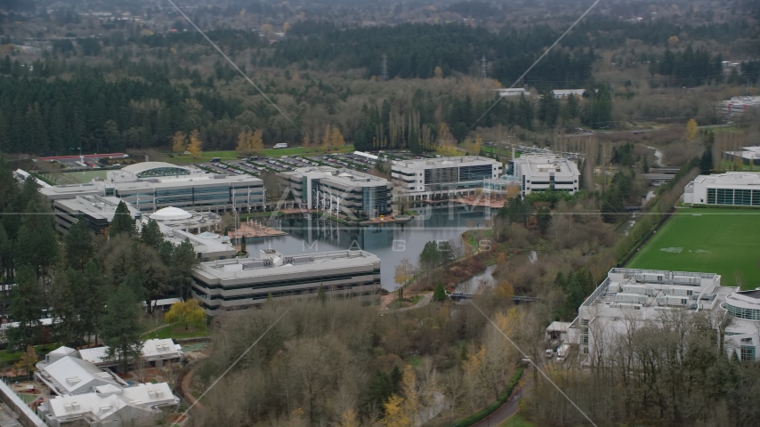 Nike Headquarters office buildings in Beaverton, Oregon Aerial Stock Photo AX155_011.0000118F | Axiom Images