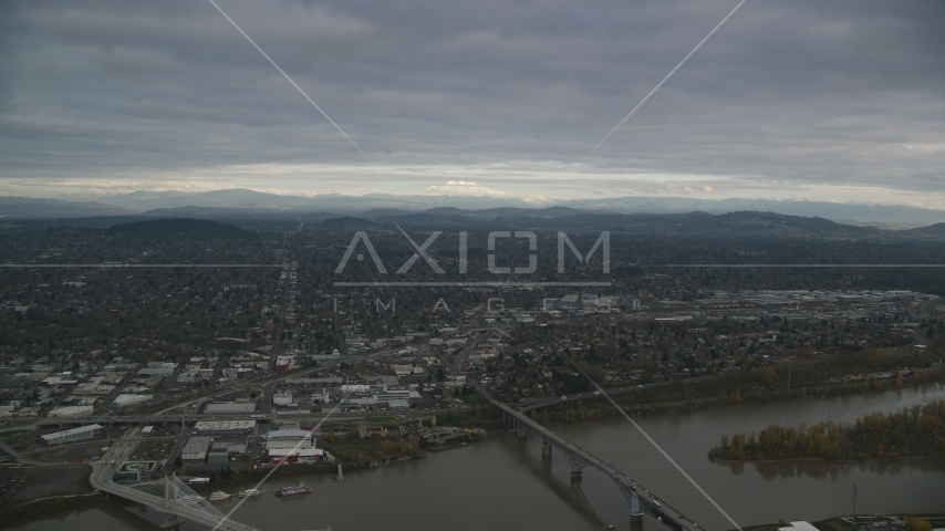 Warehouses and suburban neighborhoods in Southeast Portland, Oregon Aerial Stock Photo AX155_093.0000000F | Axiom Images
