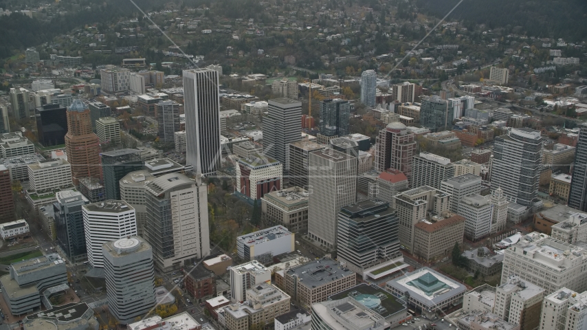 Skyscrapers in Downtown Portland, Oregon Aerial Stock Photo AX155_104.0000205F | Axiom Images