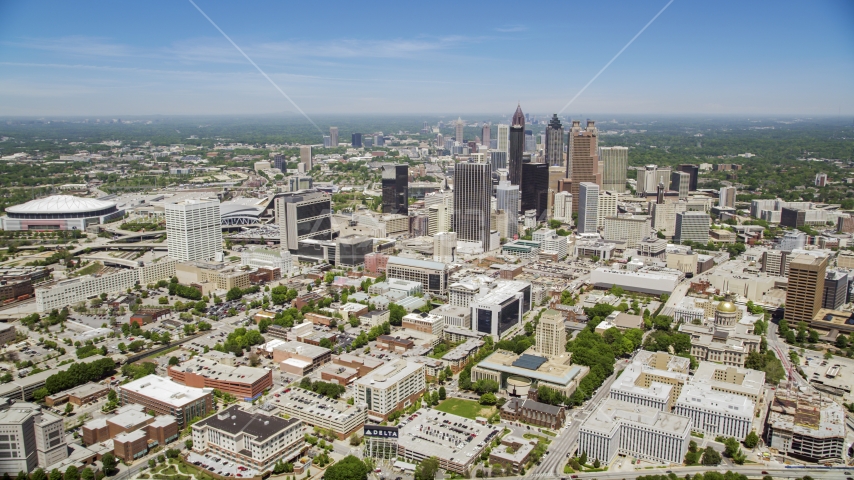 Downtown skyscrapers and office buildings, Atlanta, Georgia Aerial Stock Photo AX36_003.0000071F | Axiom Images