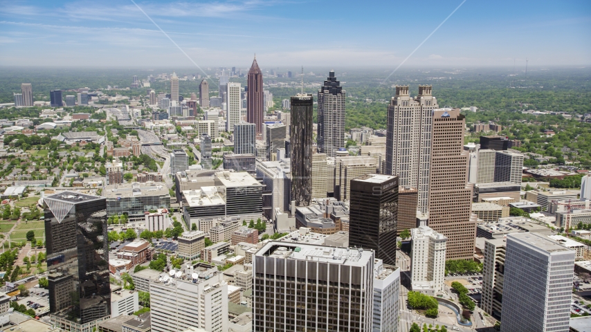 Downtown Atlanta skyscrapers and office buildings, Atlanta, Georgia Aerial Stock Photo AX36_005.0000092F | Axiom Images