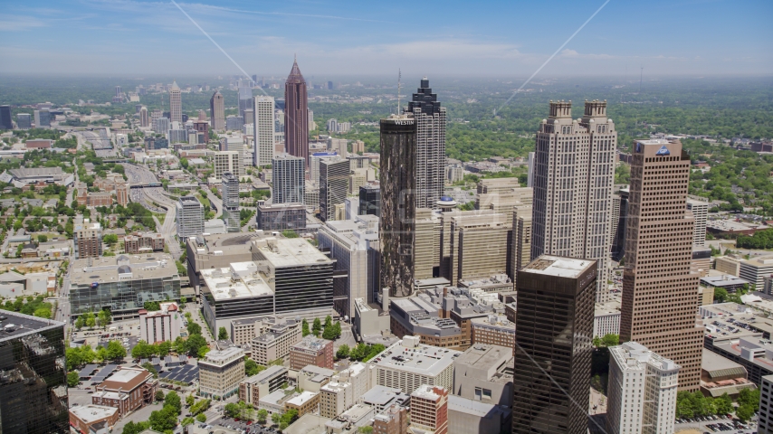 Downtown Atlanta skyscrapers and office buildings, Atlanta, Georgia Aerial Stock Photo AX36_005.0000227F | Axiom Images