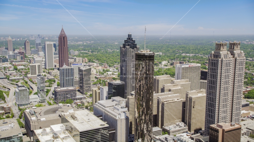 Office buildings and skyscrapers, Downtown Atlanta, Georgia Aerial Stock Photo AX36_006.0000155F | Axiom Images