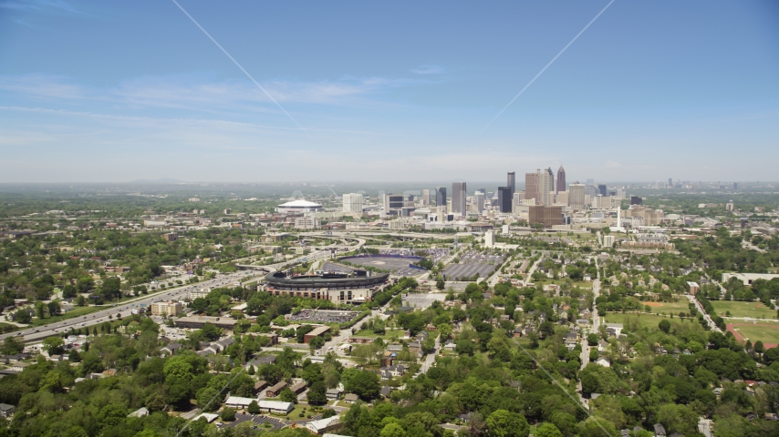 The Downtown Atlanta skyline and Turner Field, Georgia Aerial Stock Photo AX36_031.0000018F | Axiom Images